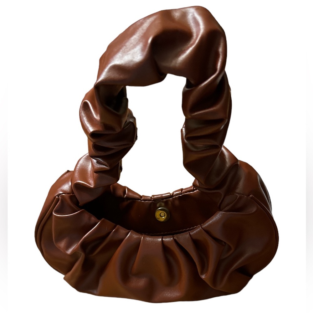 Trendy Chestnut Pleated Cloud Hobo Handle Bag 10 1/2” x 4 1/2”